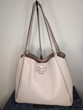 Kate Spade Leila Triple Compartment Satchel Taupe Pebbled Leather Tote Bag